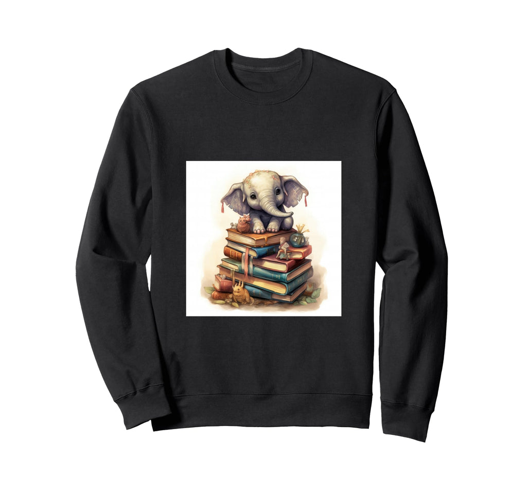 Book Nerd Elephant Reading Book Sweatshirt - Casual Everyday Wear Unisex - T-Shirt, Sweatshirt, Hoodie
