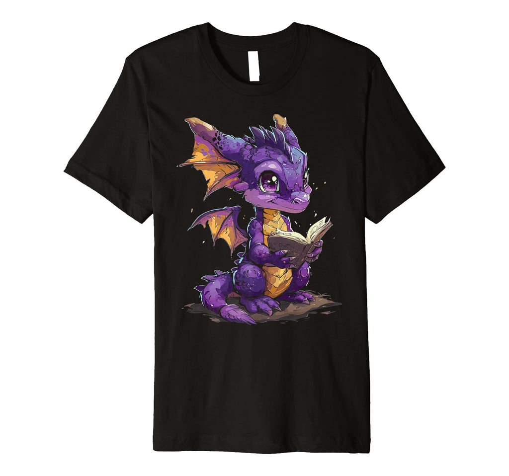 Dragon Reading Book Animal T-Shirt - Minimalist Print Unisex - T-Shirt, Sweatshirt, Hoodie