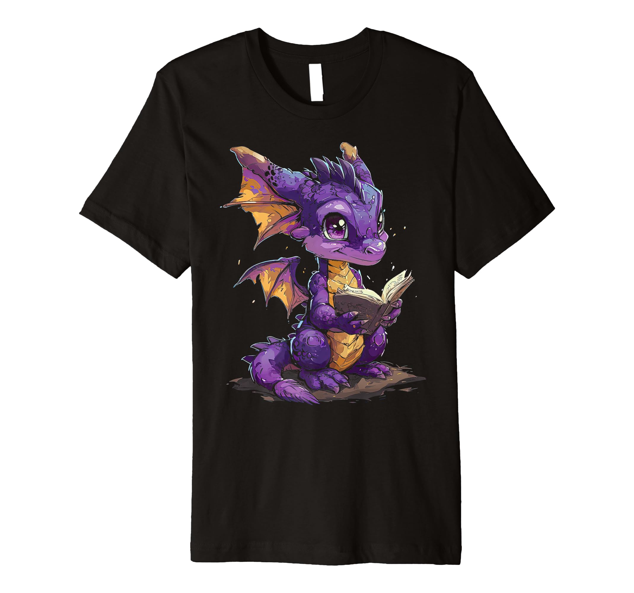 Dragon Reading Book Animal T-Shirt - Minimalist Print Unisex - T-Shirt, Sweatshirt, Hoodie