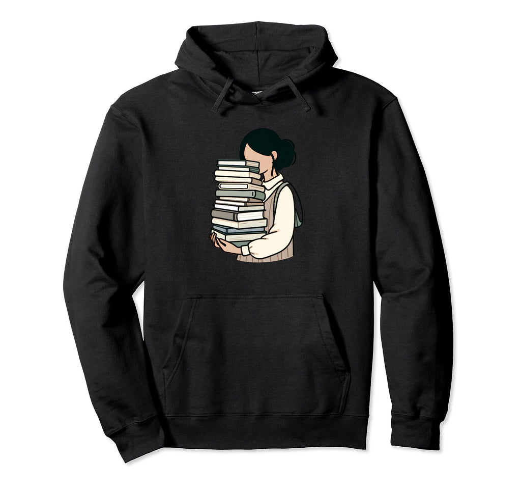 Minimal Holding Books Reading Hoodie - Fun Novelty Design for Adults - T-Shirt, Sweatshirt, Hoodie