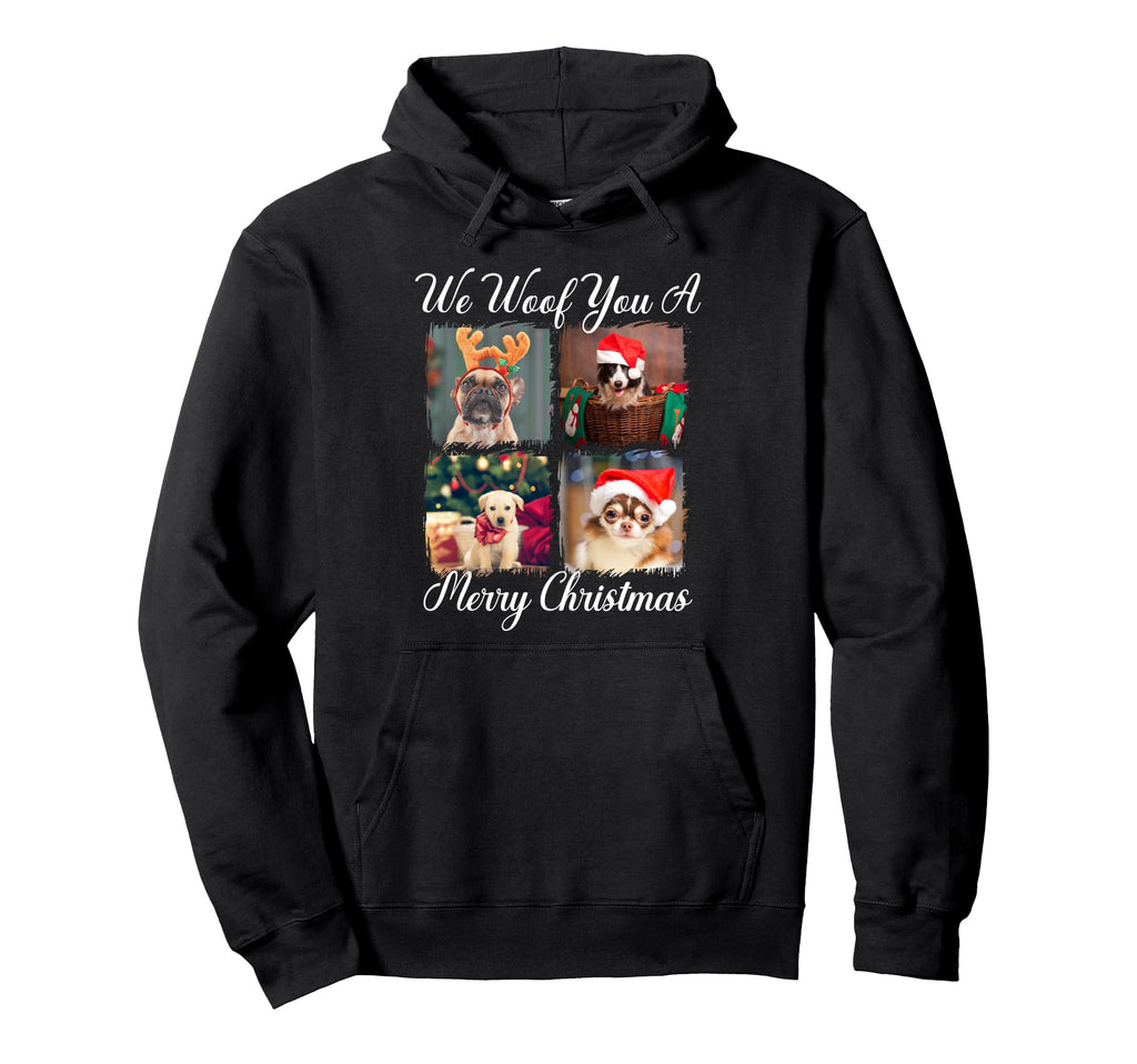We Woof You Merry Dogs Santa Hats Hoodie - Graphic Print for Adults - T-Shirt, Sweatshirt, Hoodie