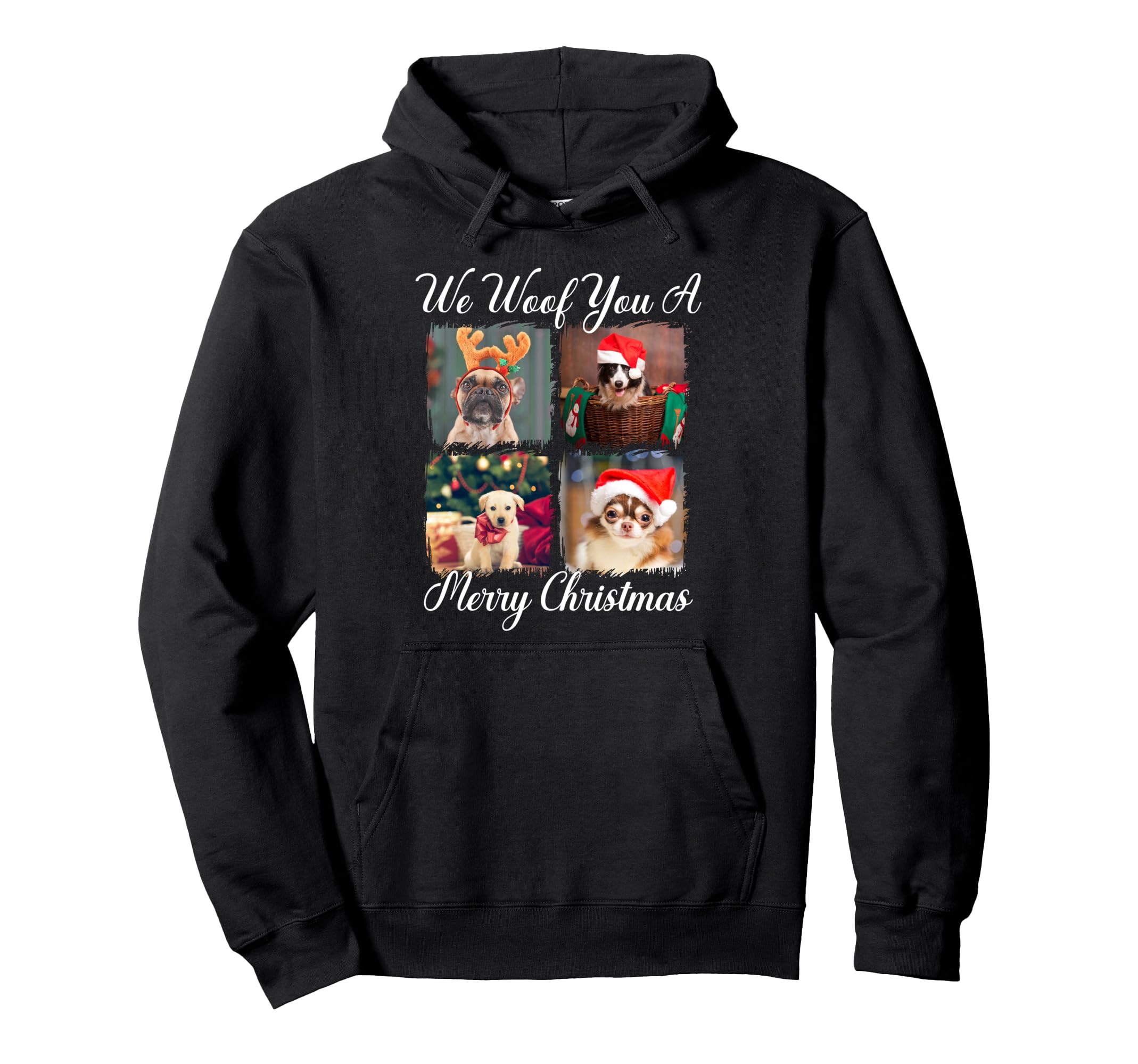 We Woof You Merry Dogs Santa Hats Hoodie - Graphic Print for Adults - T-Shirt, Sweatshirt, Hoodie