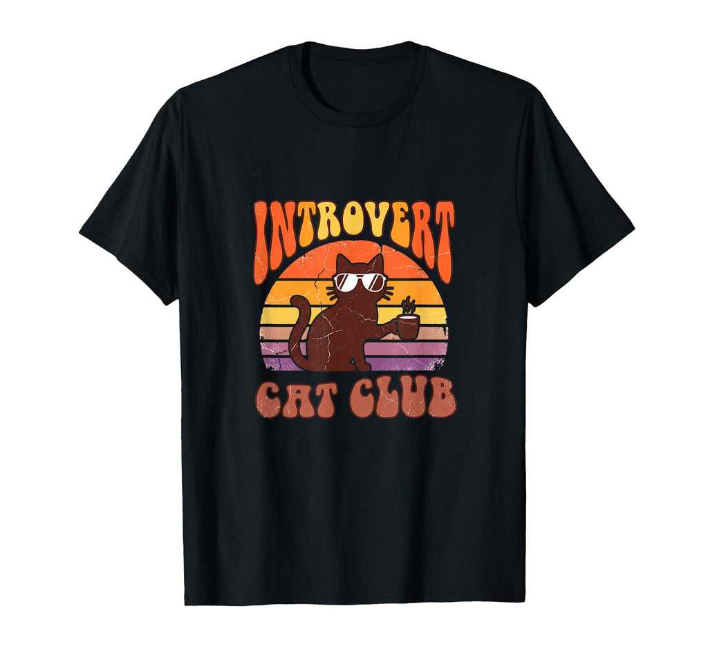 Introvert Cat Club Funny Sunset Coffee T-Shirt - Graphic Print for Adults - T-Shirt, Sweatshirt, Hoodie