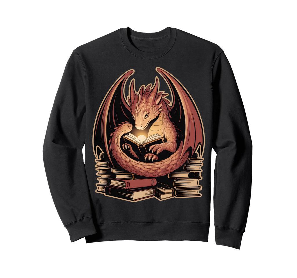 Dragon Reading Books Fantasy Book Lover Sweatshirt - Graphic Print Unisex - T-Shirt, Sweatshirt, Hoodie