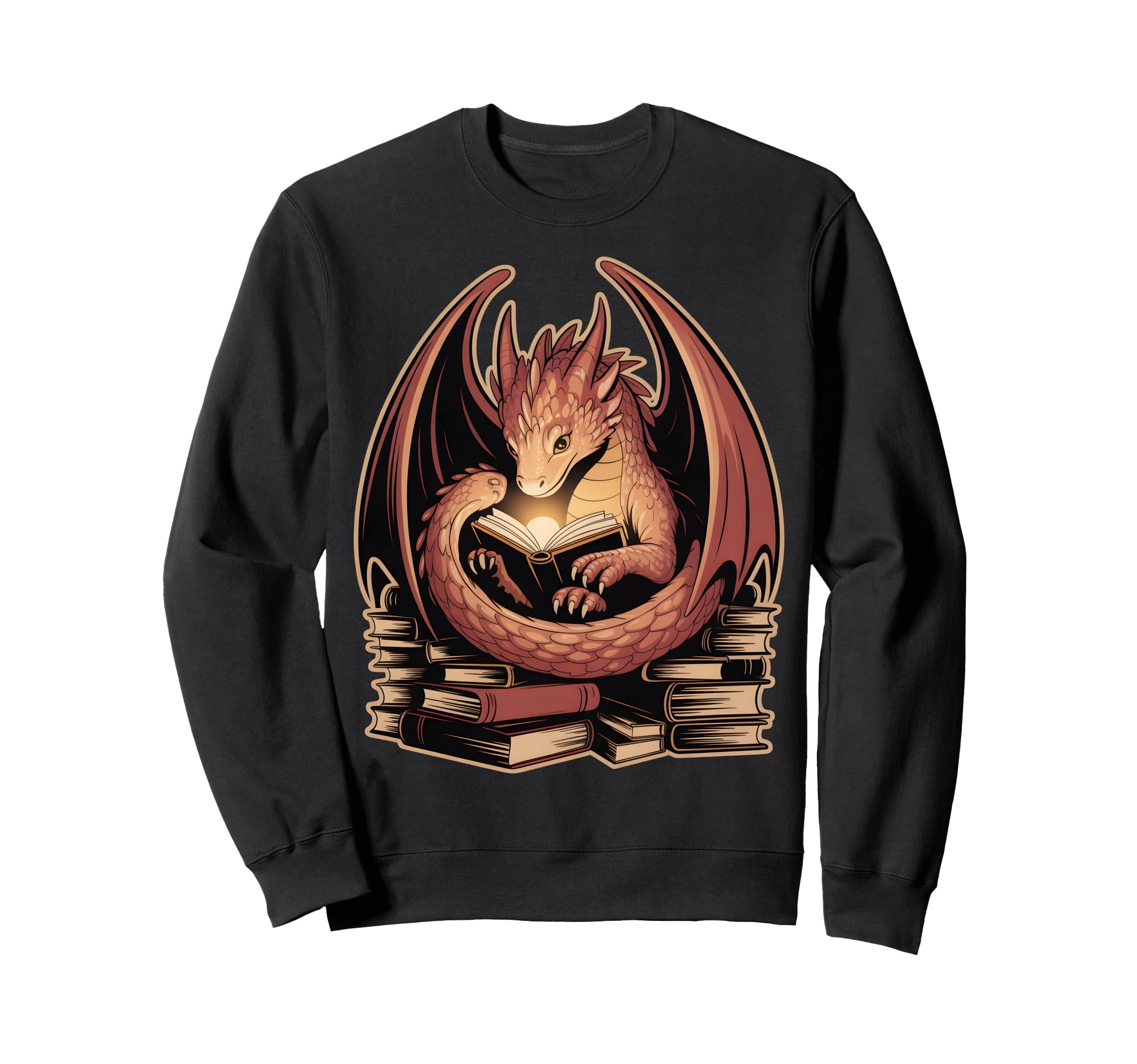 Dragon Reading Books Fantasy Book Lover Sweatshirt - Graphic Print Unisex - T-Shirt, Sweatshirt, Hoodie