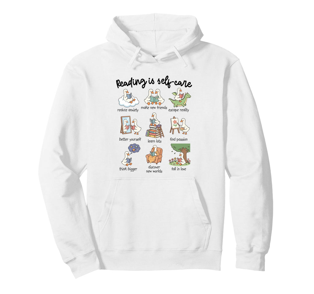 Reading Is Self Care Silly Goose Reading Hoodie - Minimalist Print Unisex - T-Shirt, Sweatshirt, Hoodie