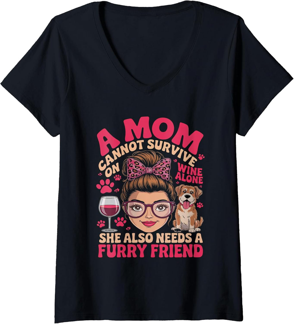 Dog Mom Wine Humor Apparel Fur Mom Tees Furry Love Unisex T-shirt, Sweatshirt, Hoodie, Long Sleeve Tee - T-Shirt, Sweatshirt, Hoodie