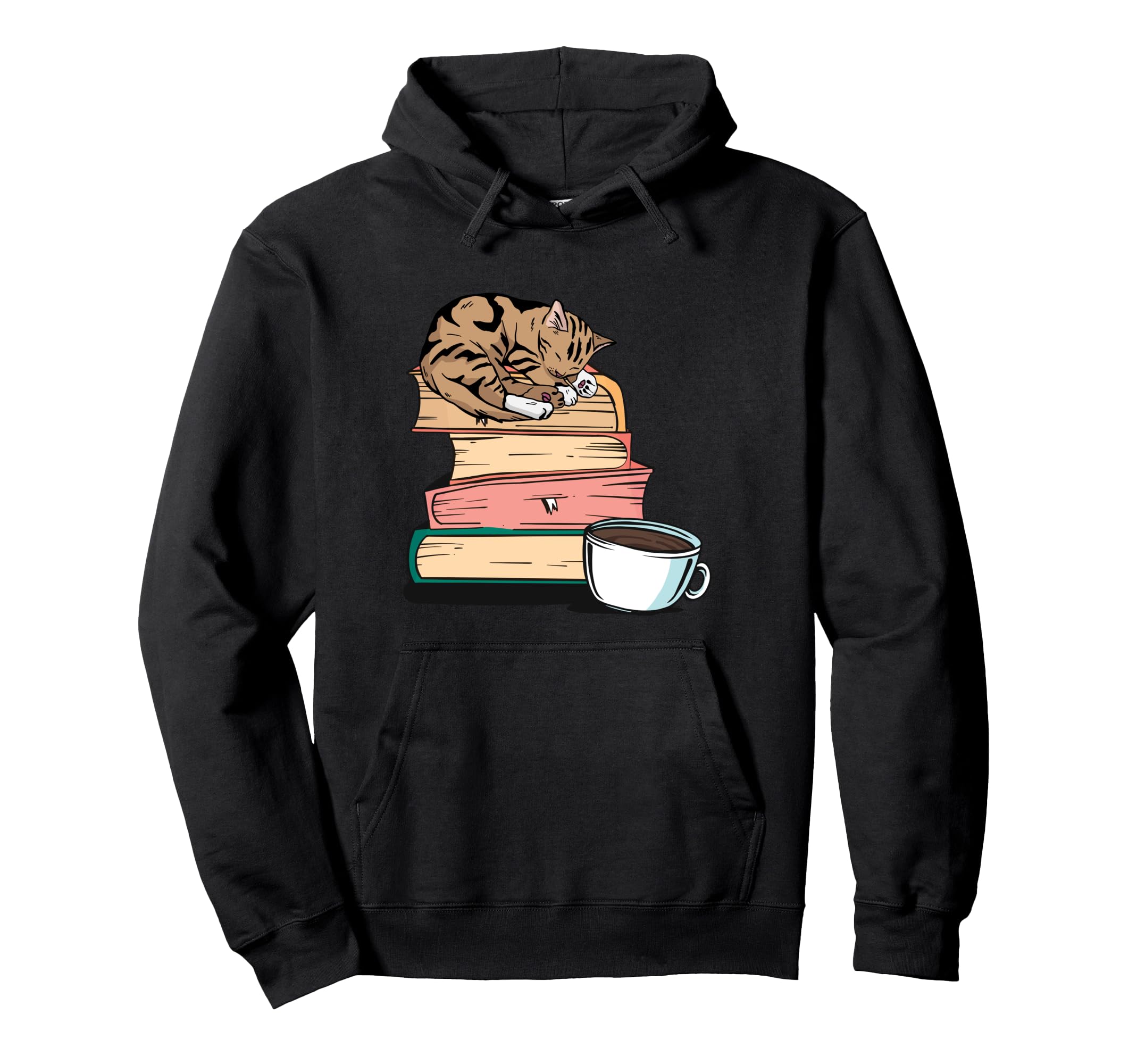 Cat Book Lover Coffee Cats And Books Hoodie - Fun Novelty Design Men Women - T-Shirt, Sweatshirt, Hoodie