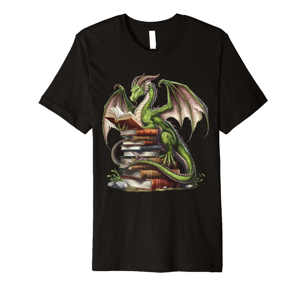 Distressed Bookworm Dragon Reading T-Shirt - Fun Novelty Design for Adults - T-Shirt, Sweatshirt, Hoodie