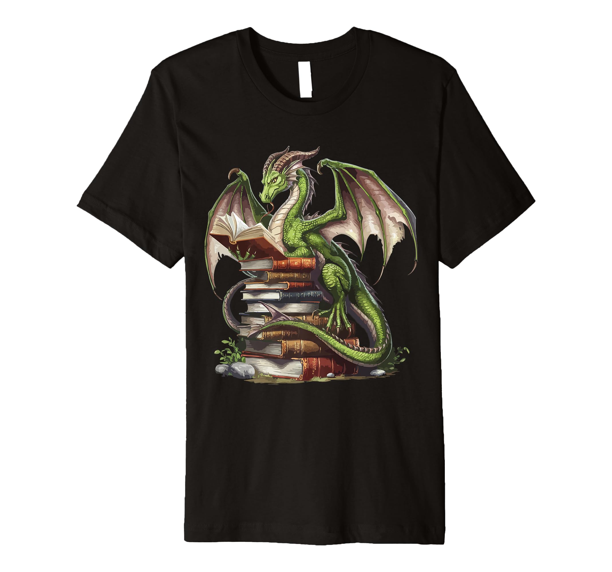 Distressed Bookworm Dragon Reading T-Shirt - Fun Novelty Design for Adults - T-Shirt, Sweatshirt, Hoodie