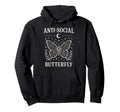 Anti Social Butterfly White Line Art Hoodie - Trendy Graphic for Adults - T-Shirt, Sweatshirt, Hoodie