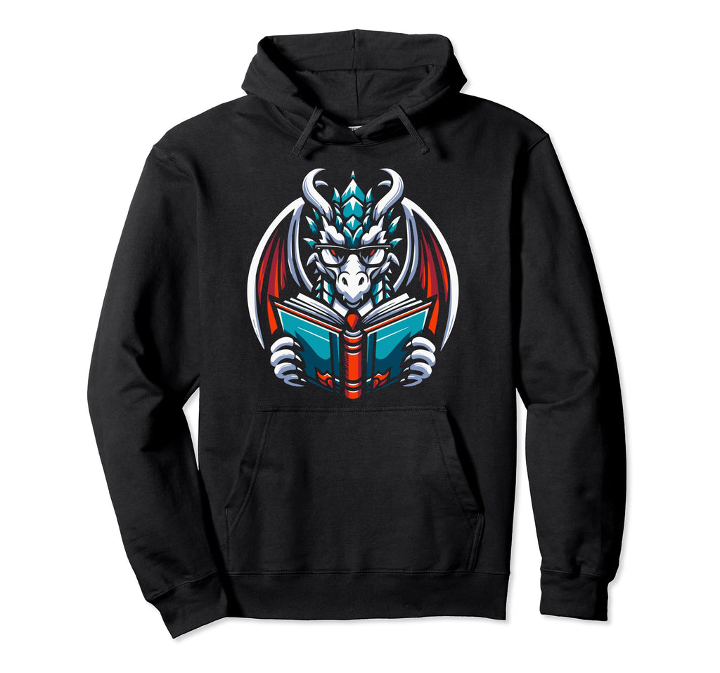 Dragon Reading Book Dragon Enthusiast Hoodie - Custom Art Print for Adults - T-Shirt, Sweatshirt, Hoodie