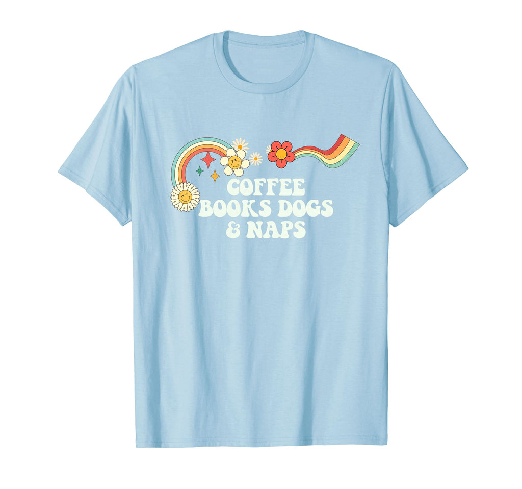 Groovy Funny Coffee Books Dogs Naps T-Shirt - Minimalist Print Men Women - T-Shirt, Sweatshirt, Hoodie