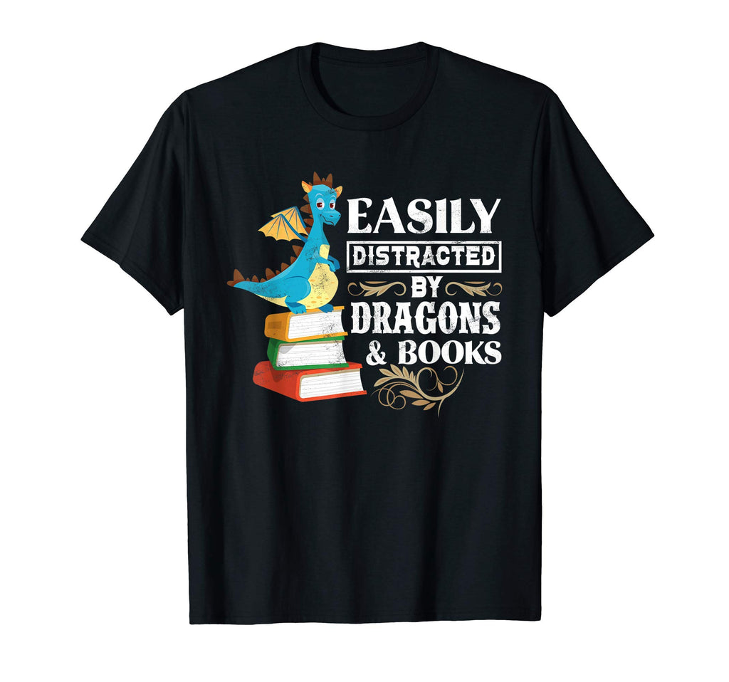 Easily Distracted Dragons And Books Sci T-Shirt - Graphic Print for Adults - T-Shirt, Sweatshirt, Hoodie