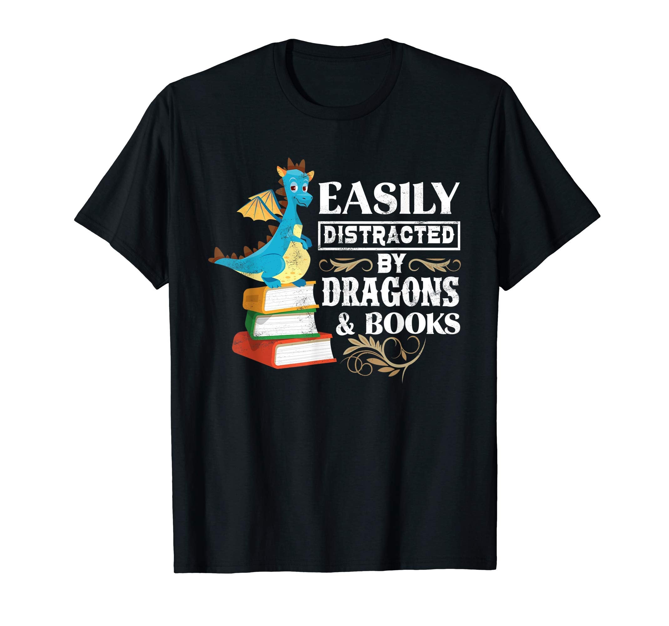 Easily Distracted Dragons And Books Sci T-Shirt - Graphic Print for Adults - T-Shirt, Sweatshirt, Hoodie