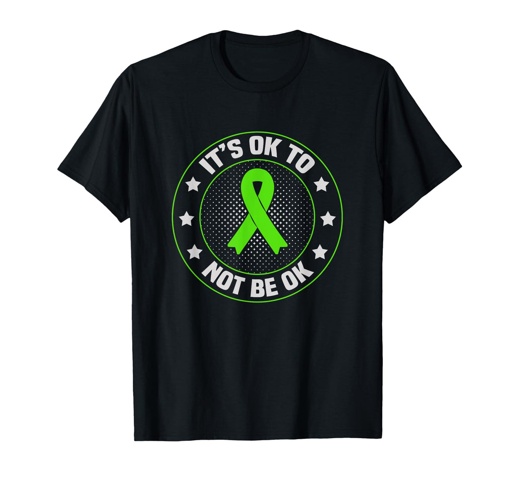 Green Ribbon Ok To Not Be Ok Mental Health T-Shirt - Unique Graphic Unisex - T-Shirt, Sweatshirt, Hoodie