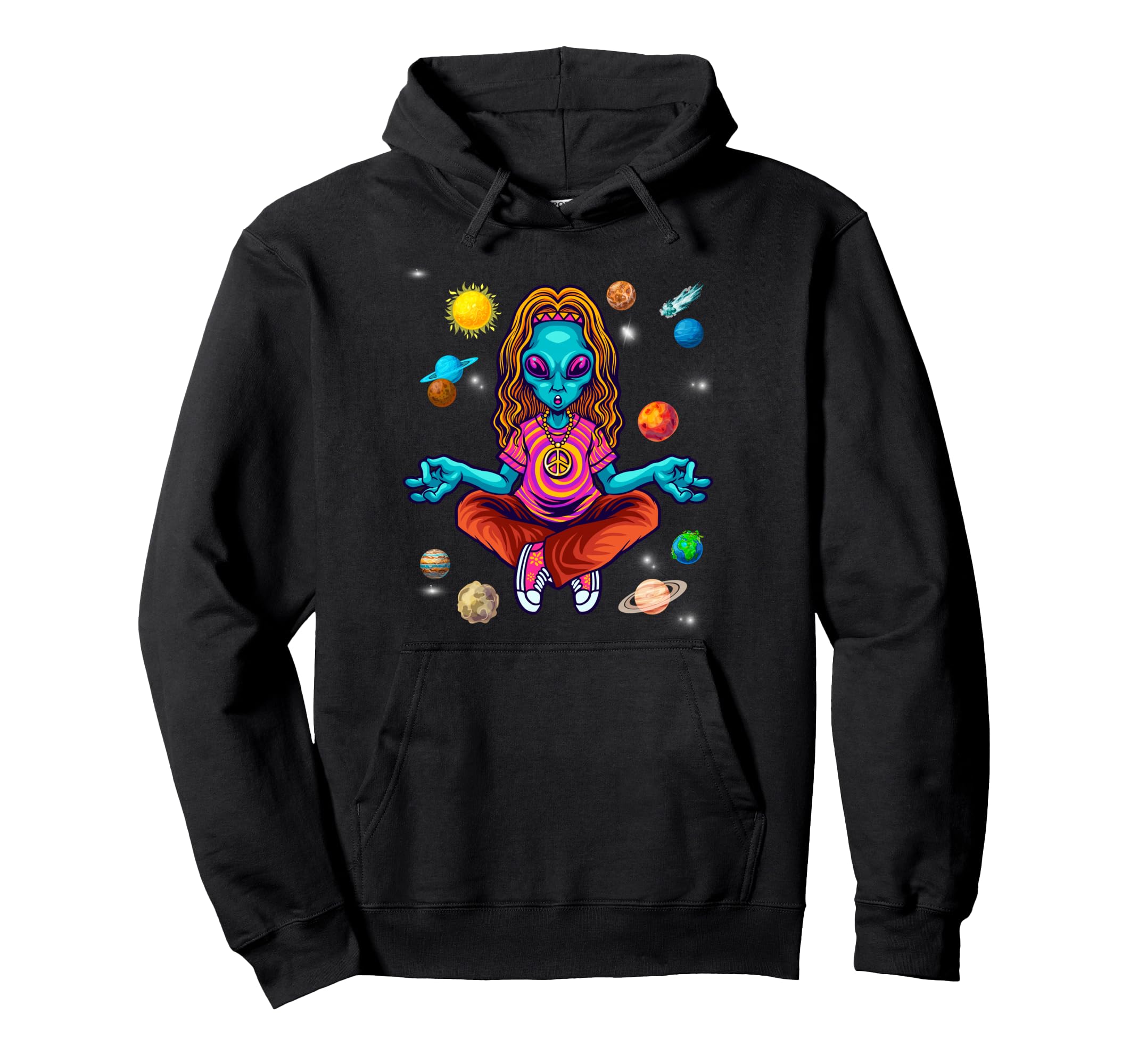 Hippie Alien Yoga Meditation Mandala Hoodie - Trendy Graphic Men Women - T-Shirt, Sweatshirt, Hoodie
