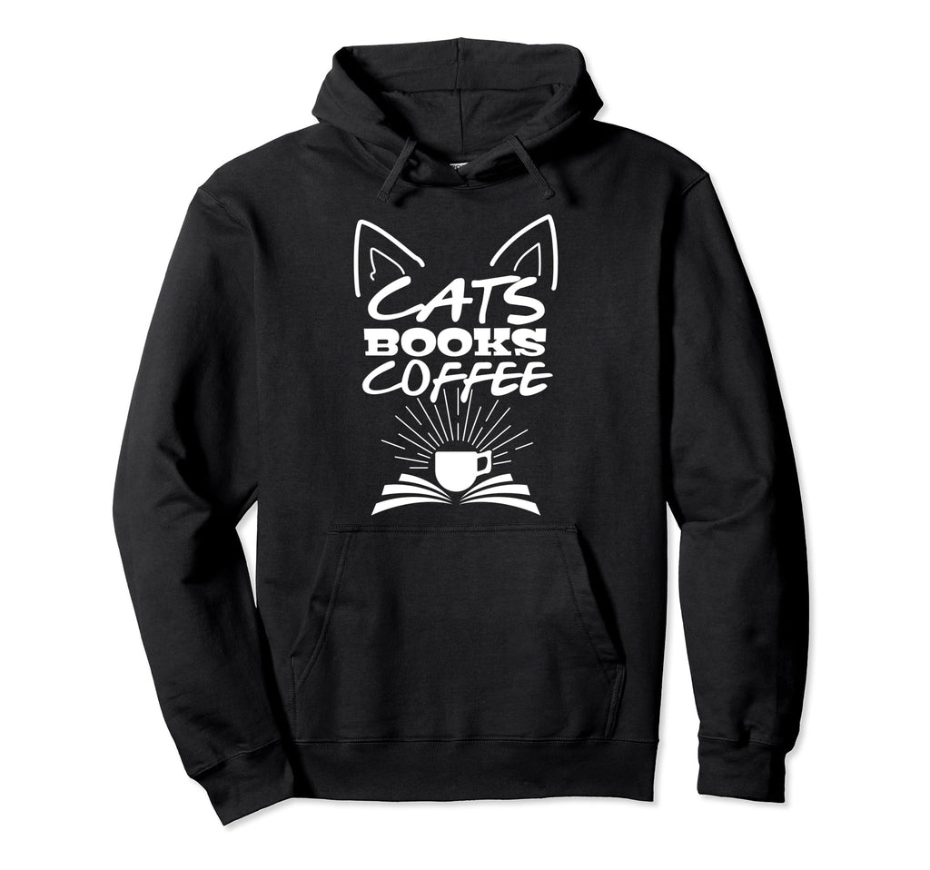Kawaii Cat Books Coffee Womens Hoodie - Casual Everyday Wear for Adults - T-Shirt, Sweatshirt, Hoodie