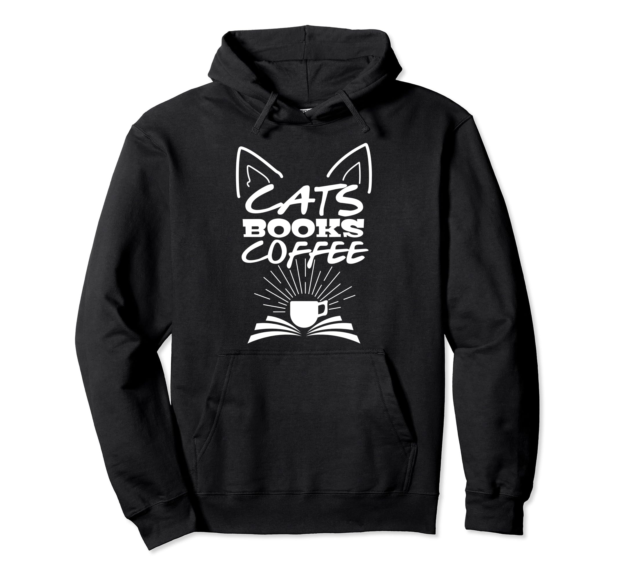 Kawaii Cat Books Coffee Womens Hoodie - Casual Everyday Wear for Adults - T-Shirt, Sweatshirt, Hoodie