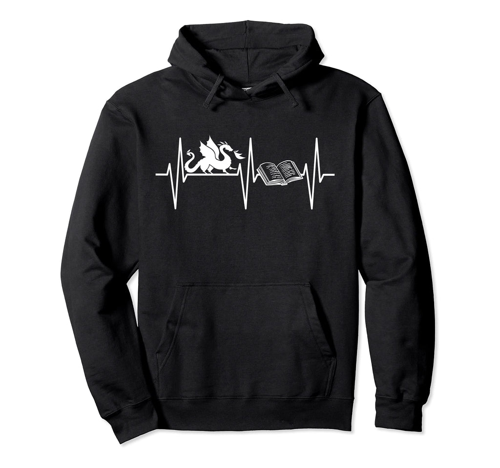 Book Dragon Funny Book Lover Fantasy Hoodie - Minimalist Print Men Women - T-Shirt, Sweatshirt, Hoodie