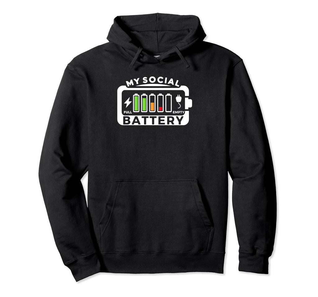 Battery Low Energy Anti Social Hoodie - Minimalist Print for Adults - T-Shirt, Sweatshirt, Hoodie