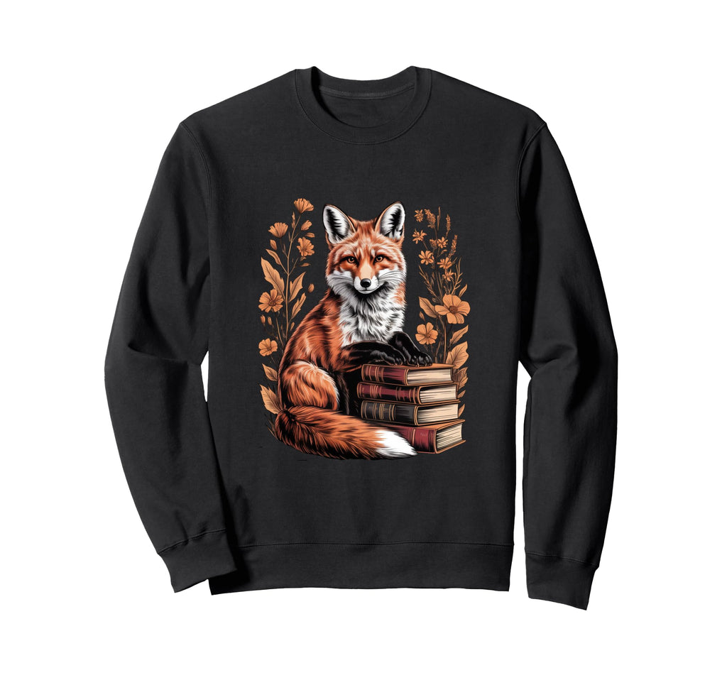 Book Fox Reading Books Library Sweatshirt - Custom Art Print for Adults - T-Shirt, Sweatshirt, Hoodie