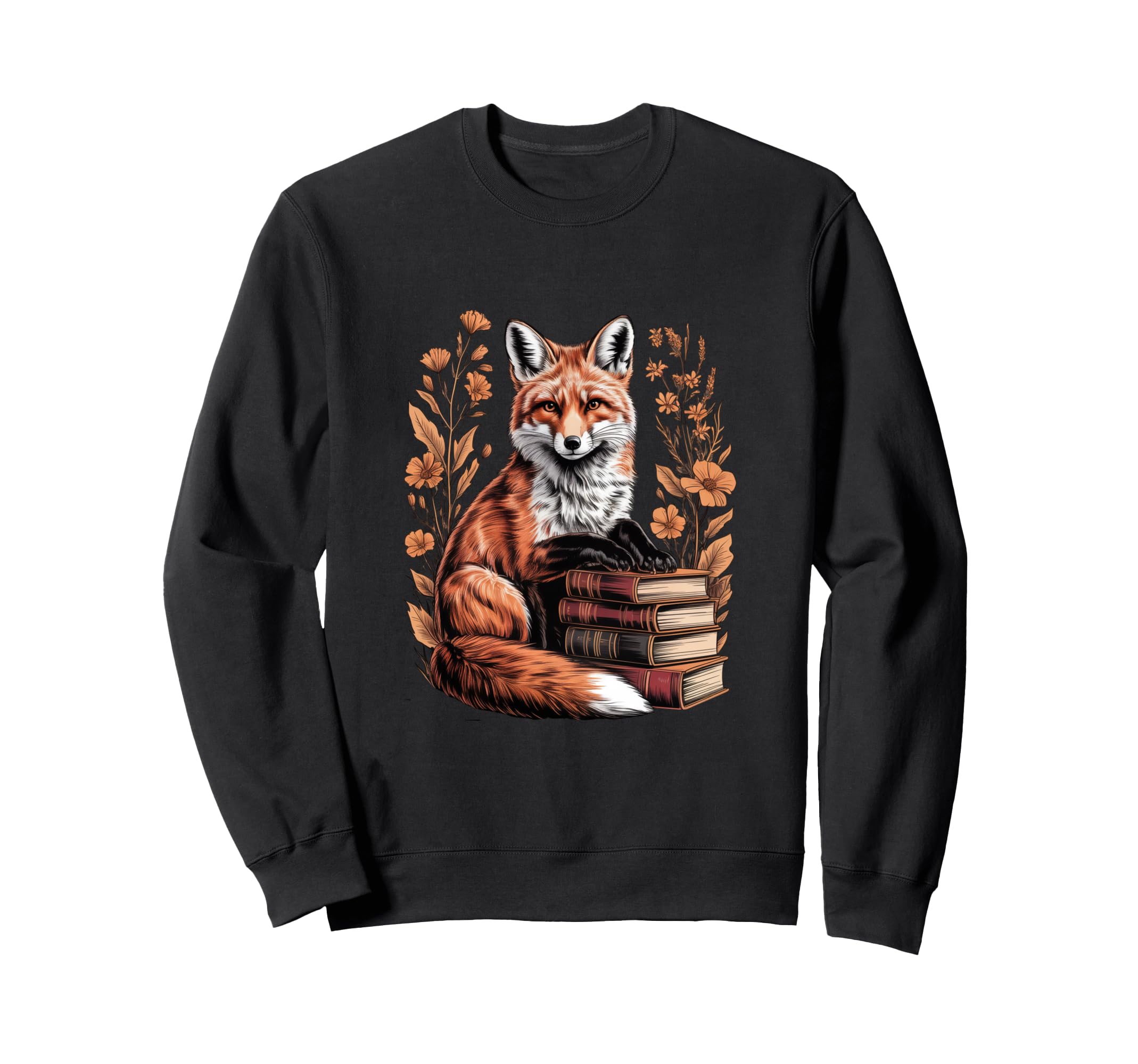 Book Fox Reading Books Library Sweatshirt - Custom Art Print for Adults - T-Shirt, Sweatshirt, Hoodie