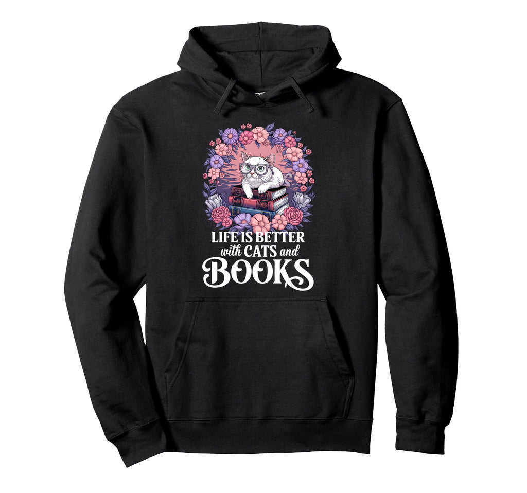 Books Cats Lover Reading Librarian Hoodie - Aesthetic Graphic for Adults - T-Shirt, Sweatshirt, Hoodie