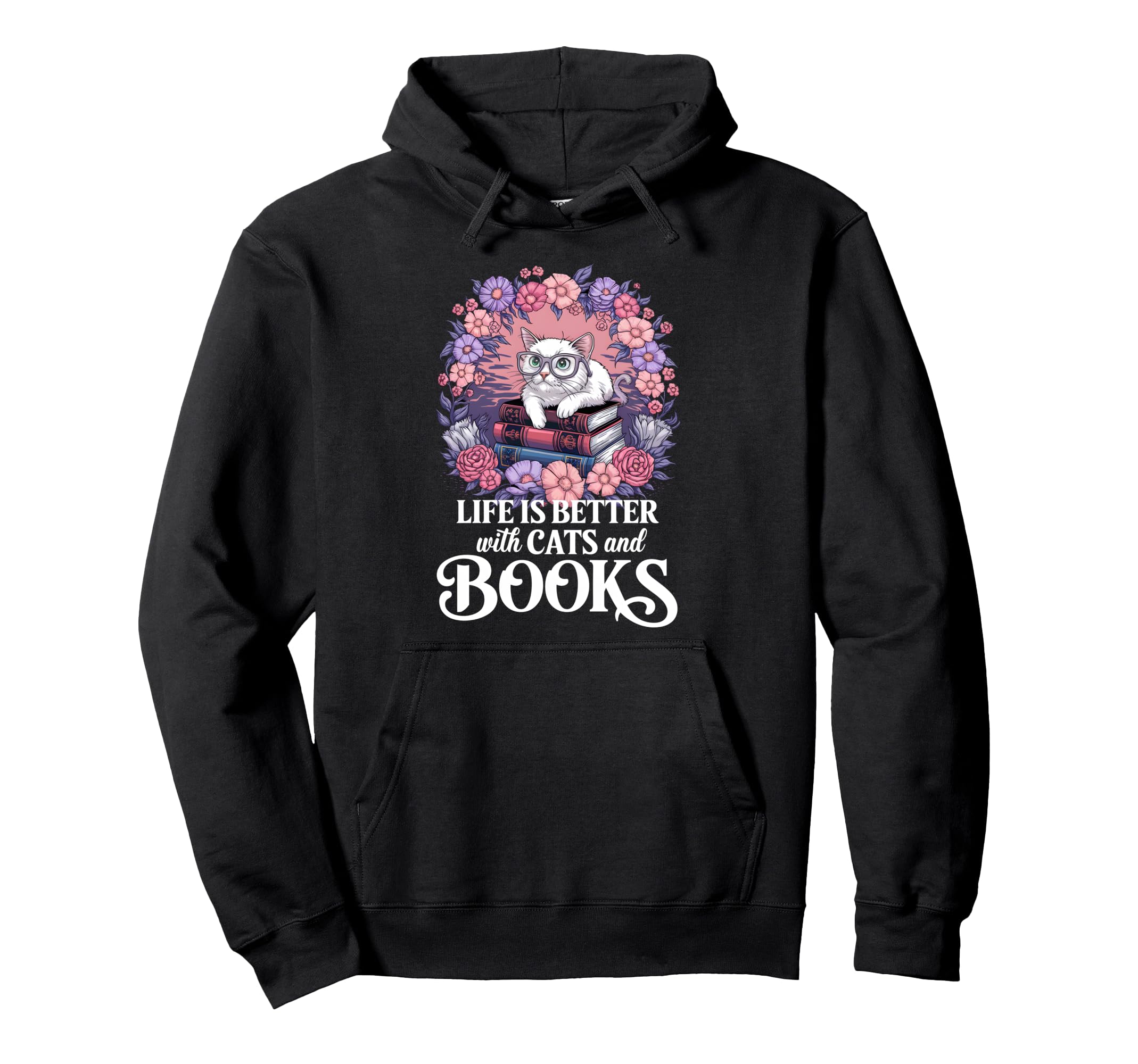 Books Cats Lover Reading Librarian Hoodie - Aesthetic Graphic for Adults - T-Shirt, Sweatshirt, Hoodie