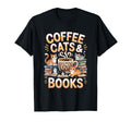 Cat Sleeping Coffee And Book Stack Art T-Shirt - Trendy Graphic for Adults - T-Shirt, Sweatshirt, Hoodie