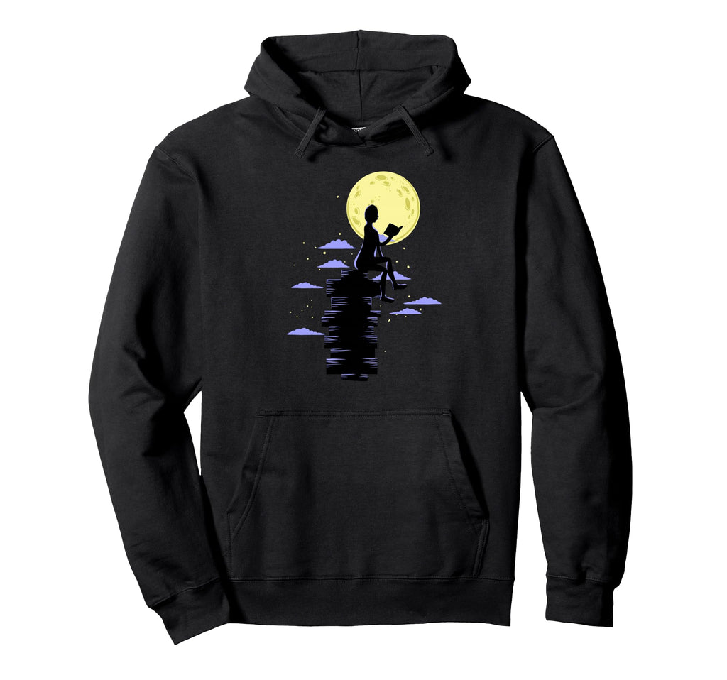 Reading Full Moon Nerd Bookworm Book Hoodie - Unique Graphic for Adults - T-Shirt, Sweatshirt, Hoodie