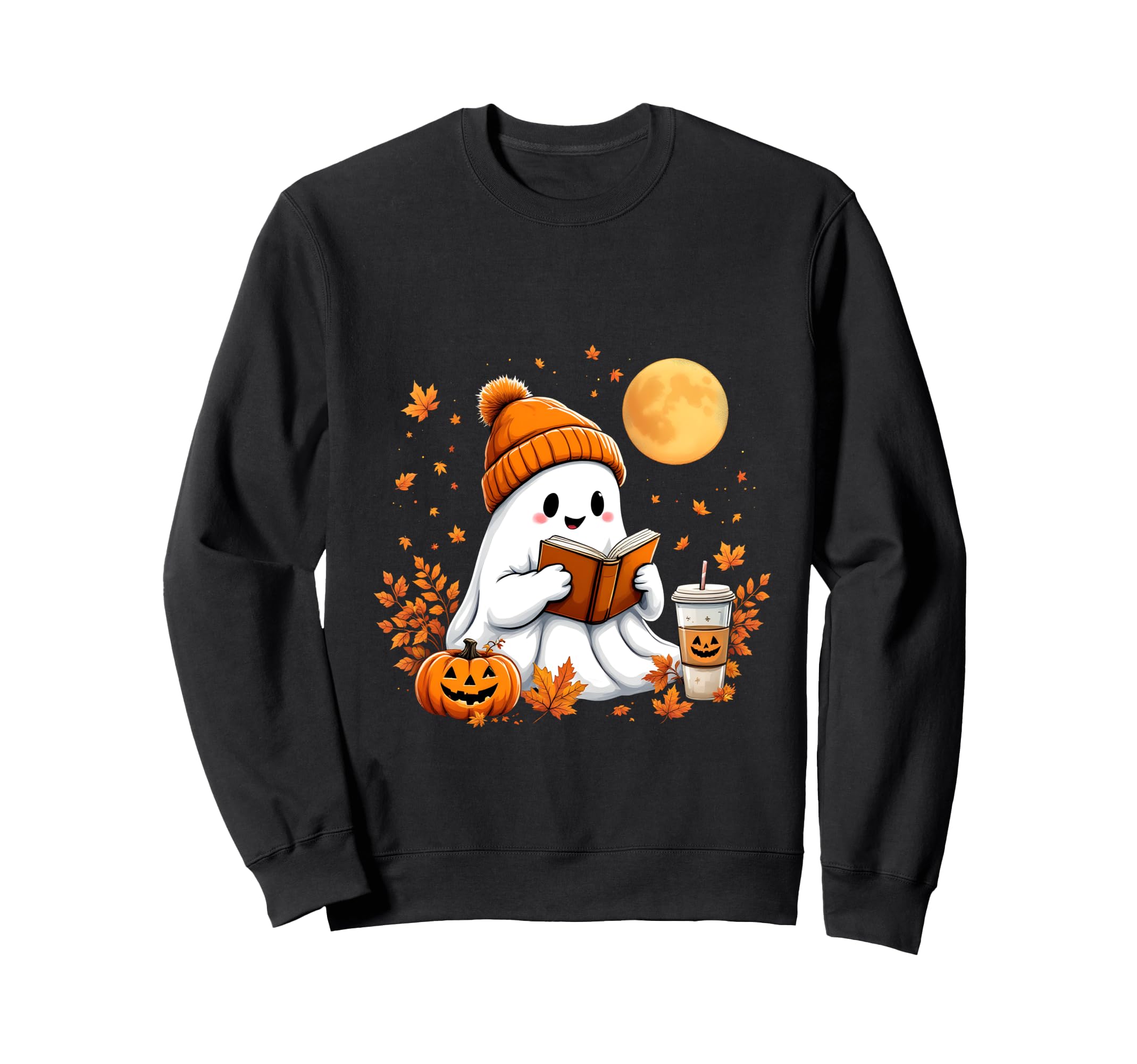 Ghost Reading Book Halloween Autumn Fall Sweatshirt - Graphic Print Unisex - T-Shirt, Sweatshirt, Hoodie