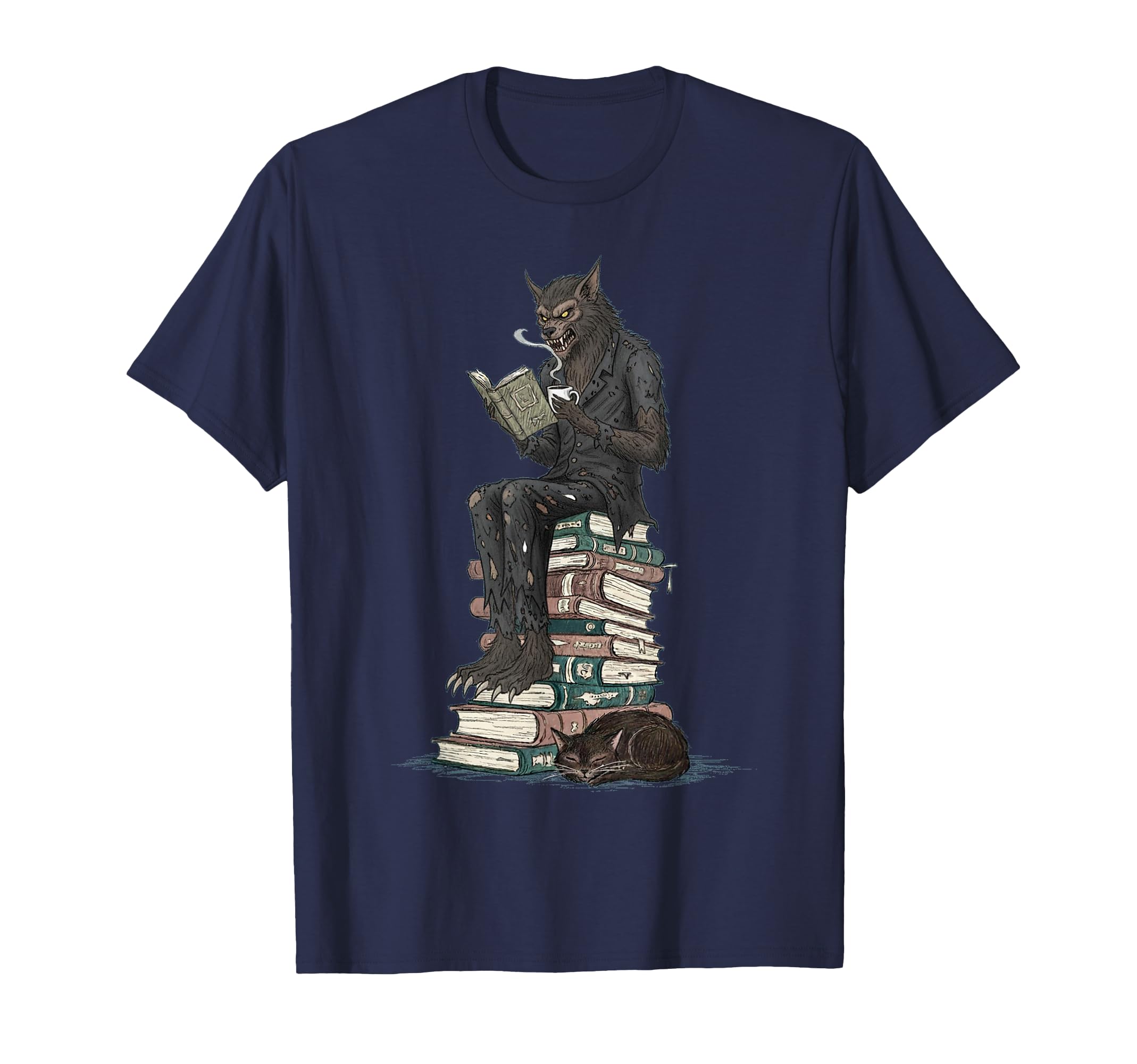 Reading Werewolf Coffee And Cat T-Shirt - Streetwear Style for Adults - T-Shirt, Sweatshirt, Hoodie