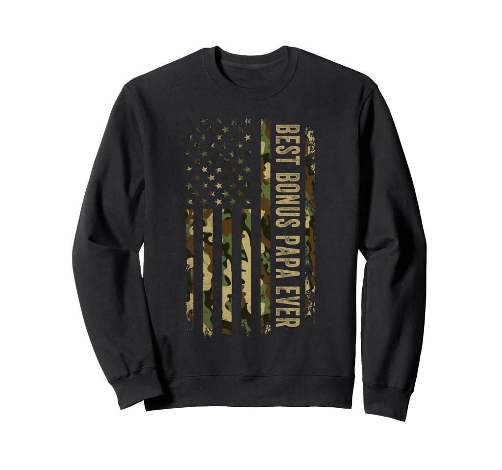 Best Bonus Papa Ever American Usa Flag Sweatshirt - Trendy Graphic Unisex - T-Shirt, Sweatshirt, Hoodie