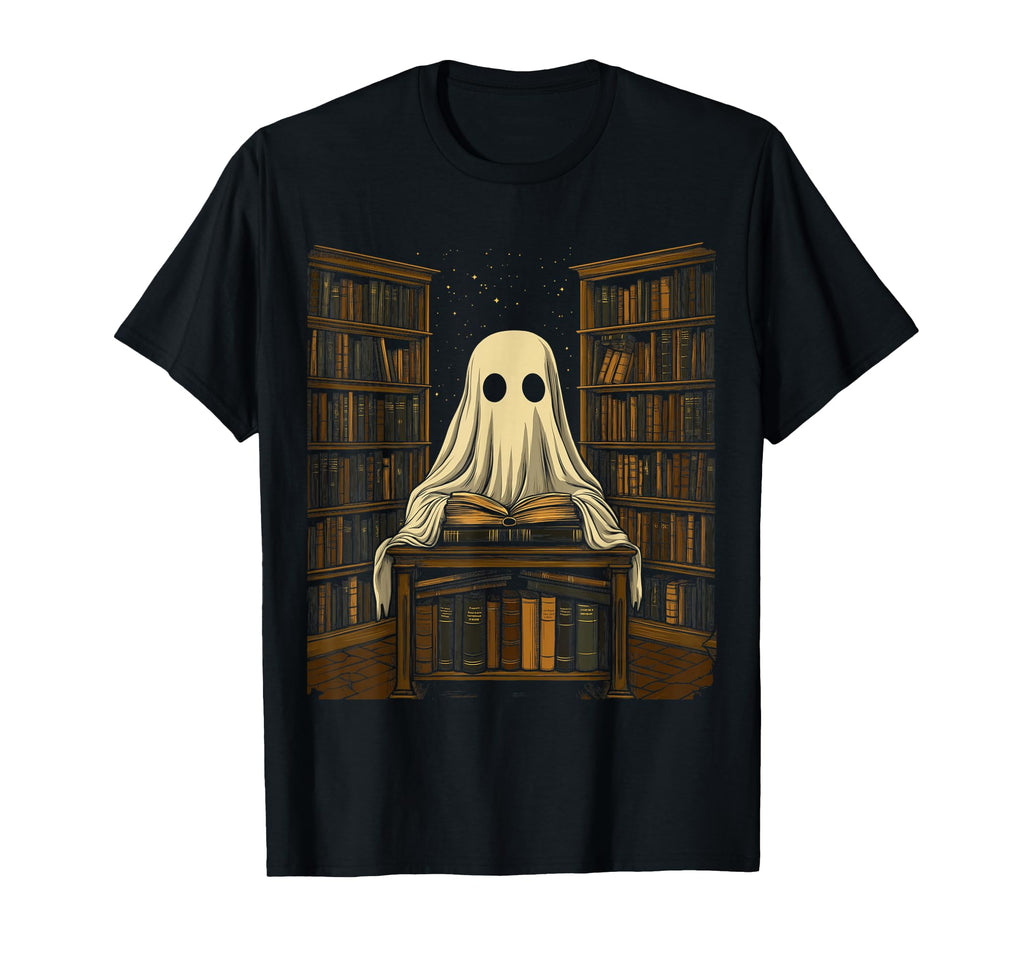 Ghost Librarian Reading Haunted T-Shirt - Minimalist Print Men Women - T-Shirt, Sweatshirt, Hoodie