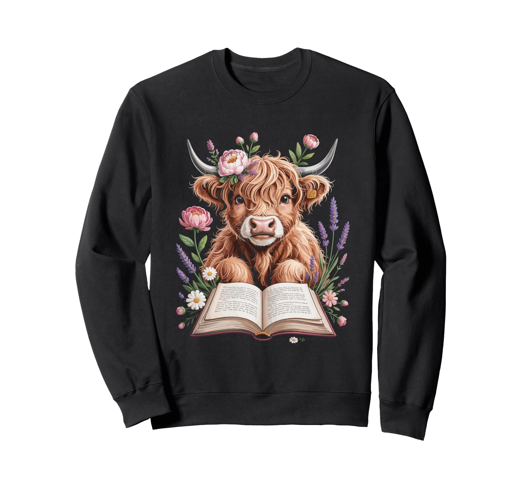 Highland Cow Reading Books Sweatshirt - Unique Graphic Men Women - T-Shirt, Sweatshirt, Hoodie