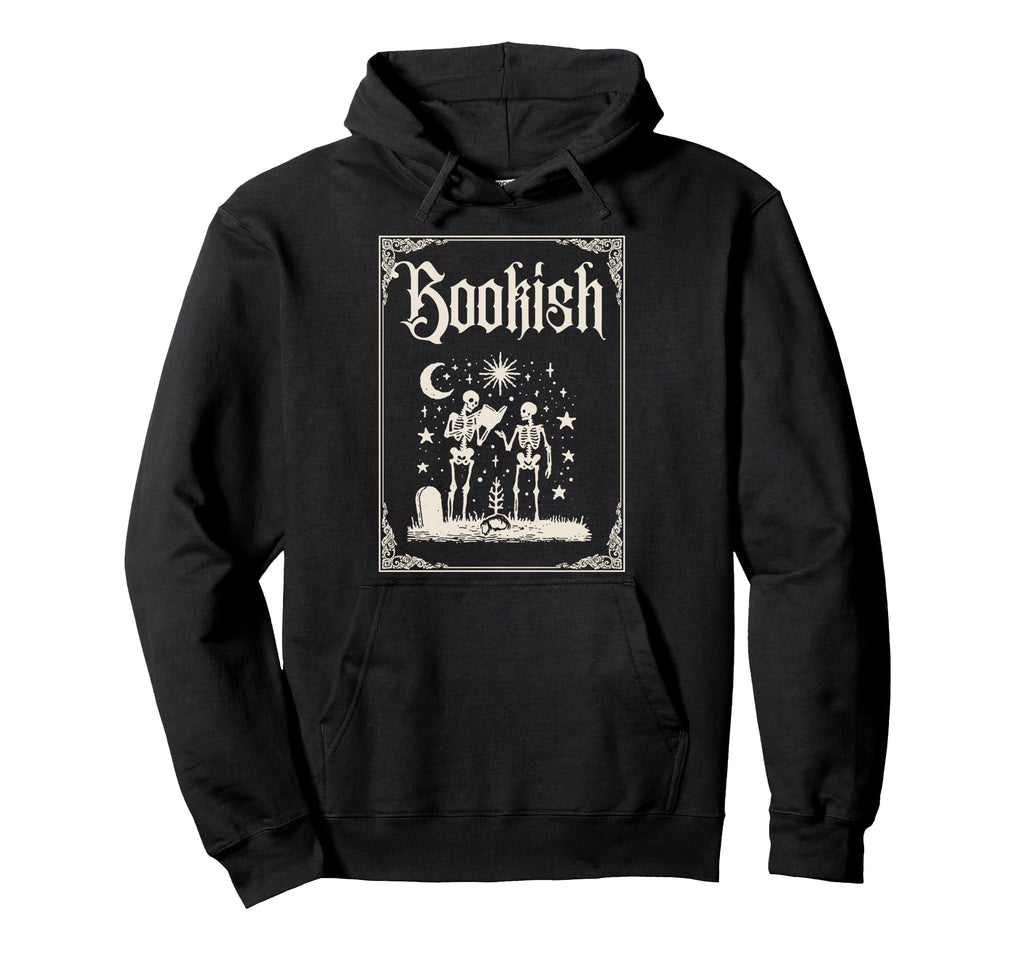 Bookish Skeleton Reading Goth Hoodie - Casual Everyday Wear Men Women - T-Shirt, Sweatshirt, Hoodie