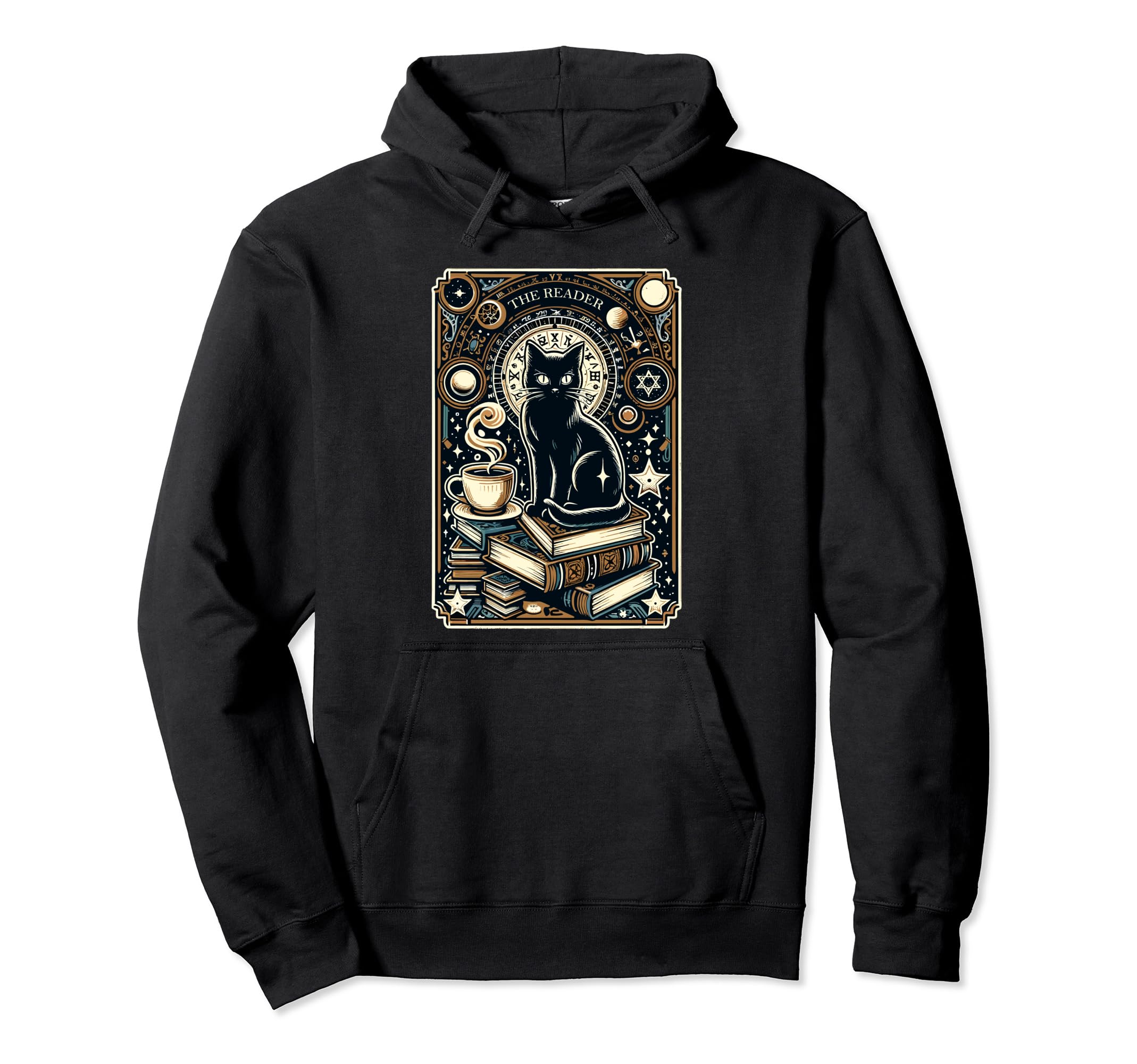 Reader Black Cat Tarot Card Librarian Hoodie - Custom Art Print for Adults - T-Shirt, Sweatshirt, Hoodie
