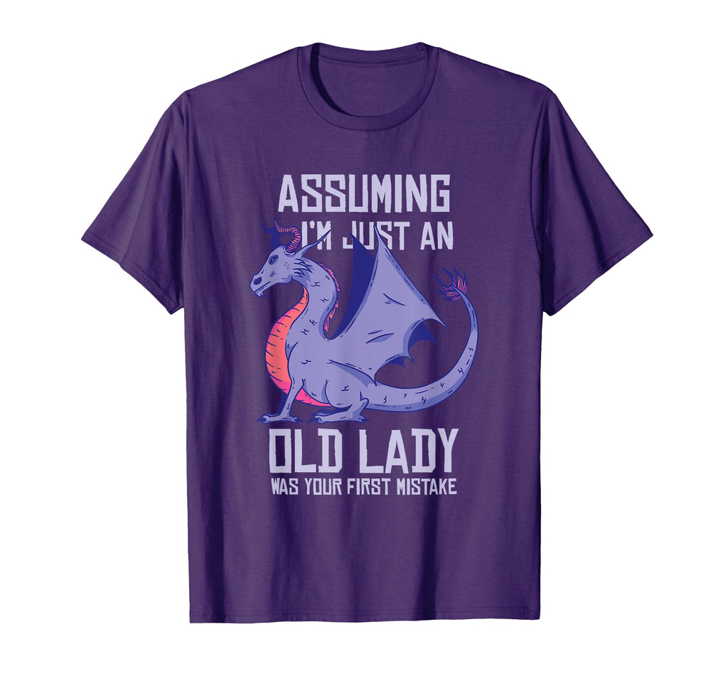 Dragon Old Lady Funny Purple Fantasy T-Shirt - Graphic Print for Adults - T-Shirt, Sweatshirt, Hoodie