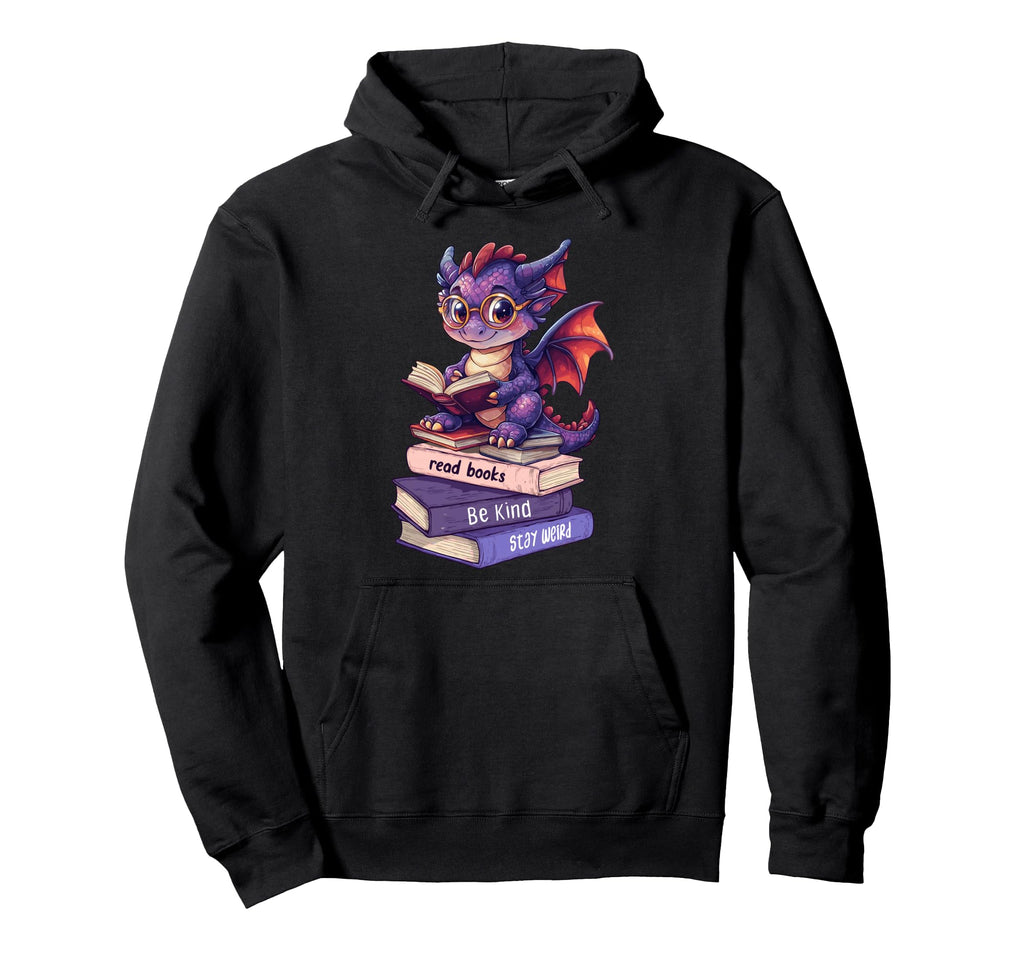 Funny Dragon Read Books Be Kind Stay Hoodie - Minimalist Print Men Women - T-Shirt, Sweatshirt, Hoodie