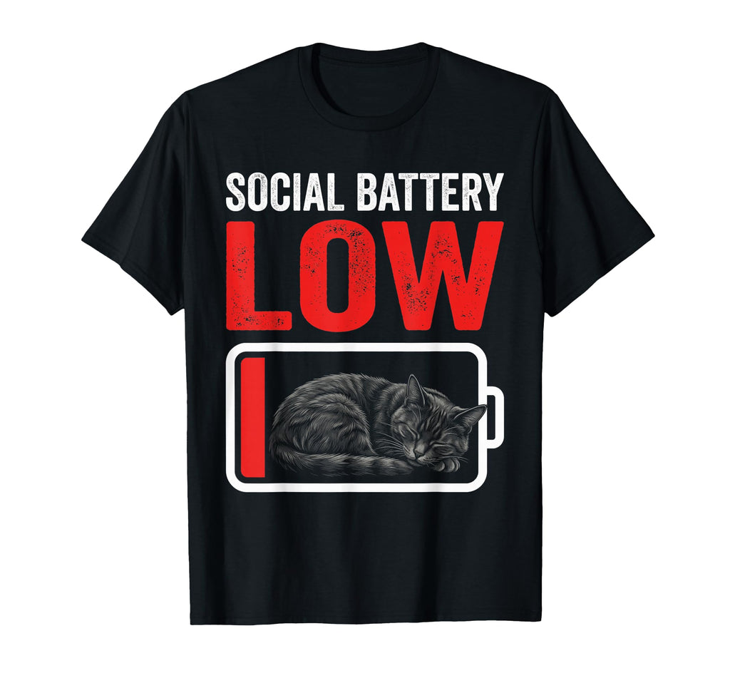 Social Battery Low Sleeping Black Cat T-Shirt - Fun Novelty Design Unisex - T-Shirt, Sweatshirt, Hoodie