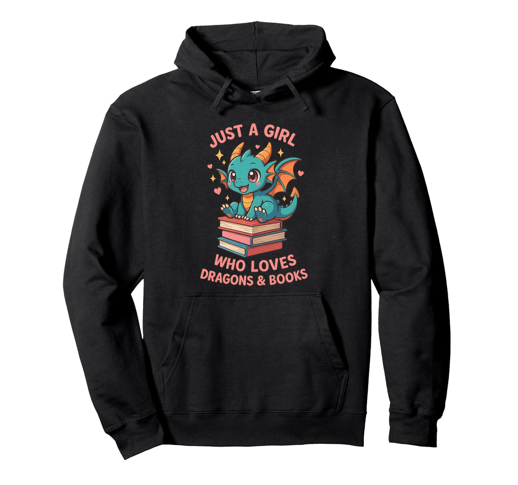 Just Who Loves Dragons Books Kawaii Hoodie - Minimalist Print Men Women - T-Shirt, Sweatshirt, Hoodie