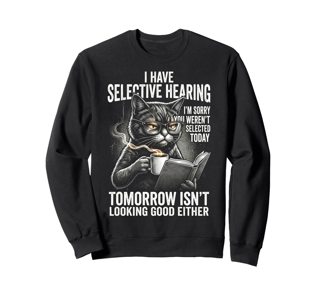 Funny Sarcastic Cat Coffee Reader Sweatshirt - Minimalist Print for Adults - T-Shirt, Sweatshirt, Hoodie