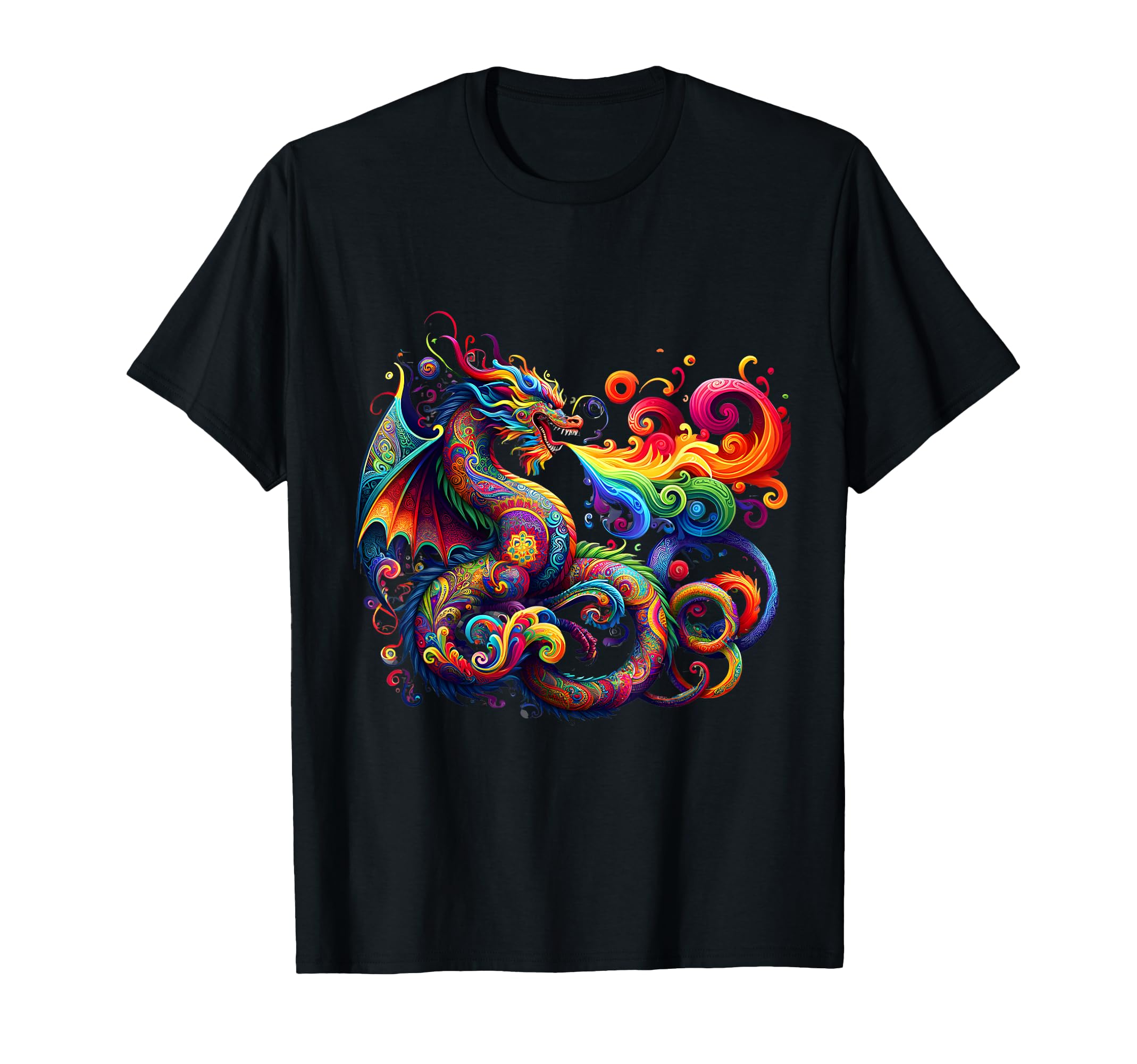 Vibrant Paisley Dragon Breathing Rainbow T-Shirt - Minimalist Print Unisex - T-Shirt, Sweatshirt, Hoodie