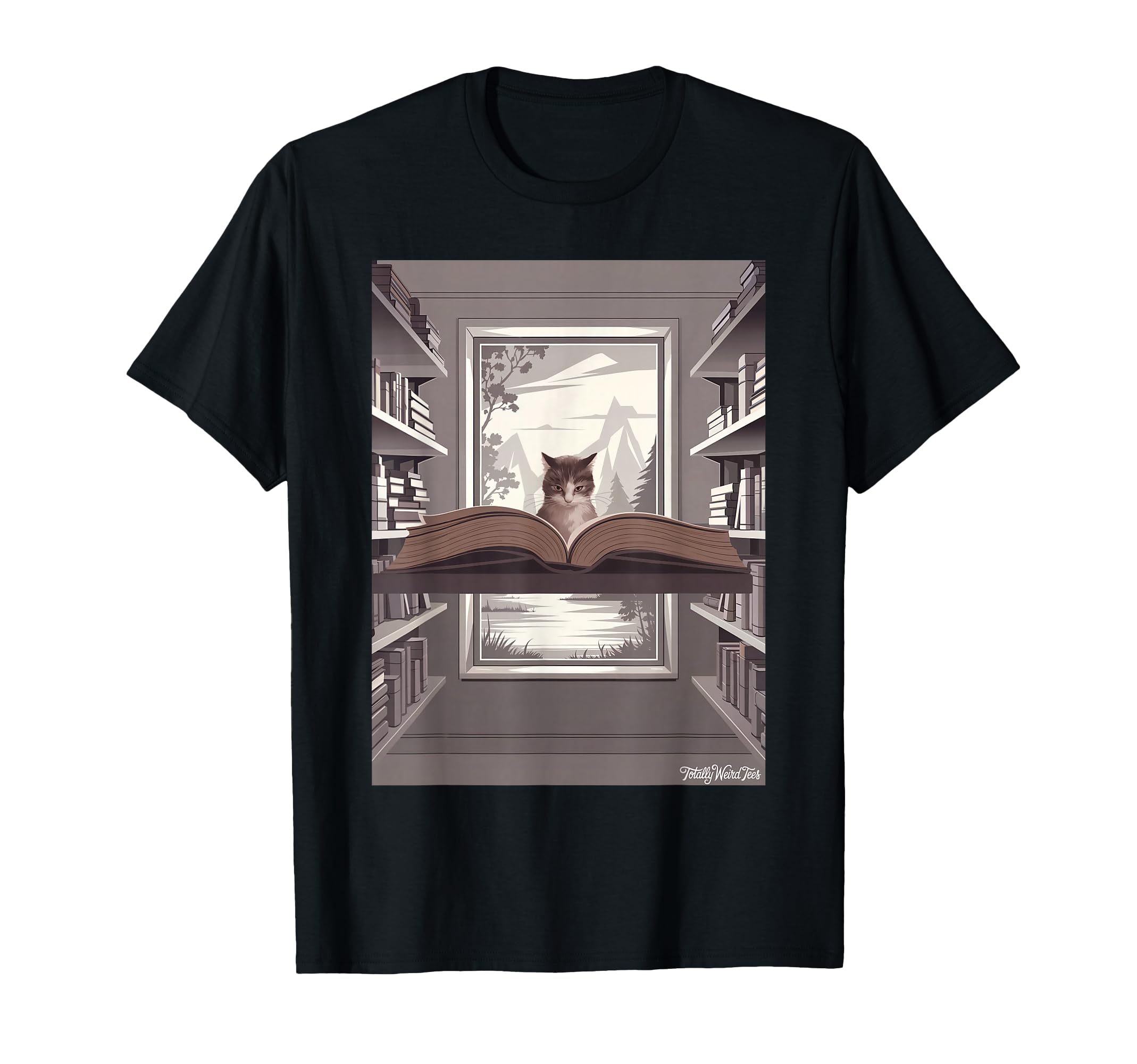 Totally Weird Tees Cat Library Book T-Shirt - Trendy Graphic Men Women - T-Shirt, Sweatshirt, Hoodie
