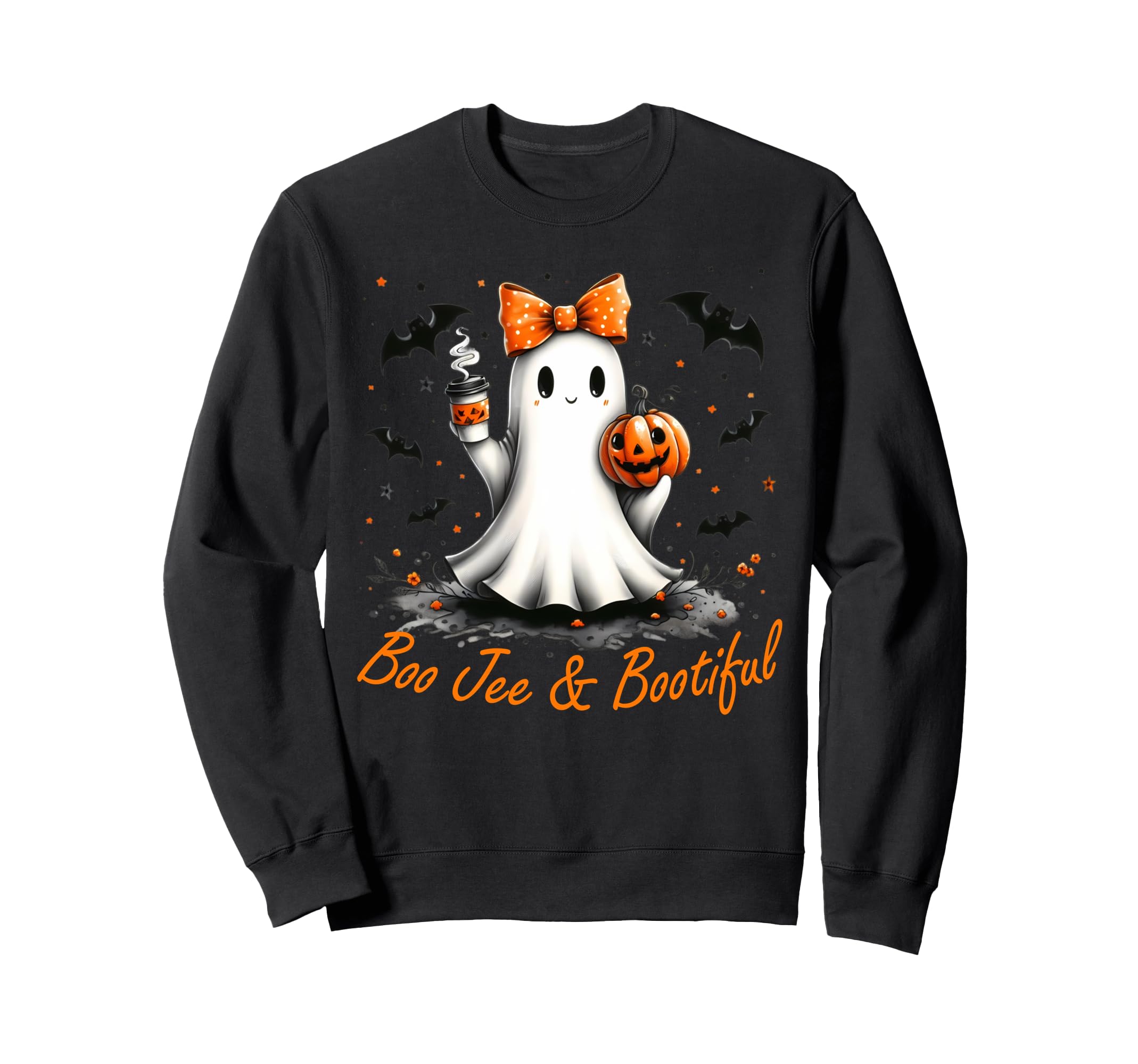Boo Jee Ghost Drinking Coffee Sweatshirt - Minimalist Print Men Women - T-Shirt, Sweatshirt, Hoodie
