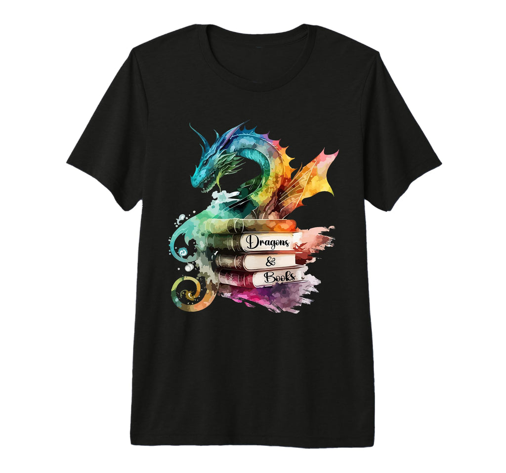 Dragons And Books Watercolor Fantasy T-Shirt - Unique Graphic Unisex - T-Shirt, Sweatshirt, Hoodie