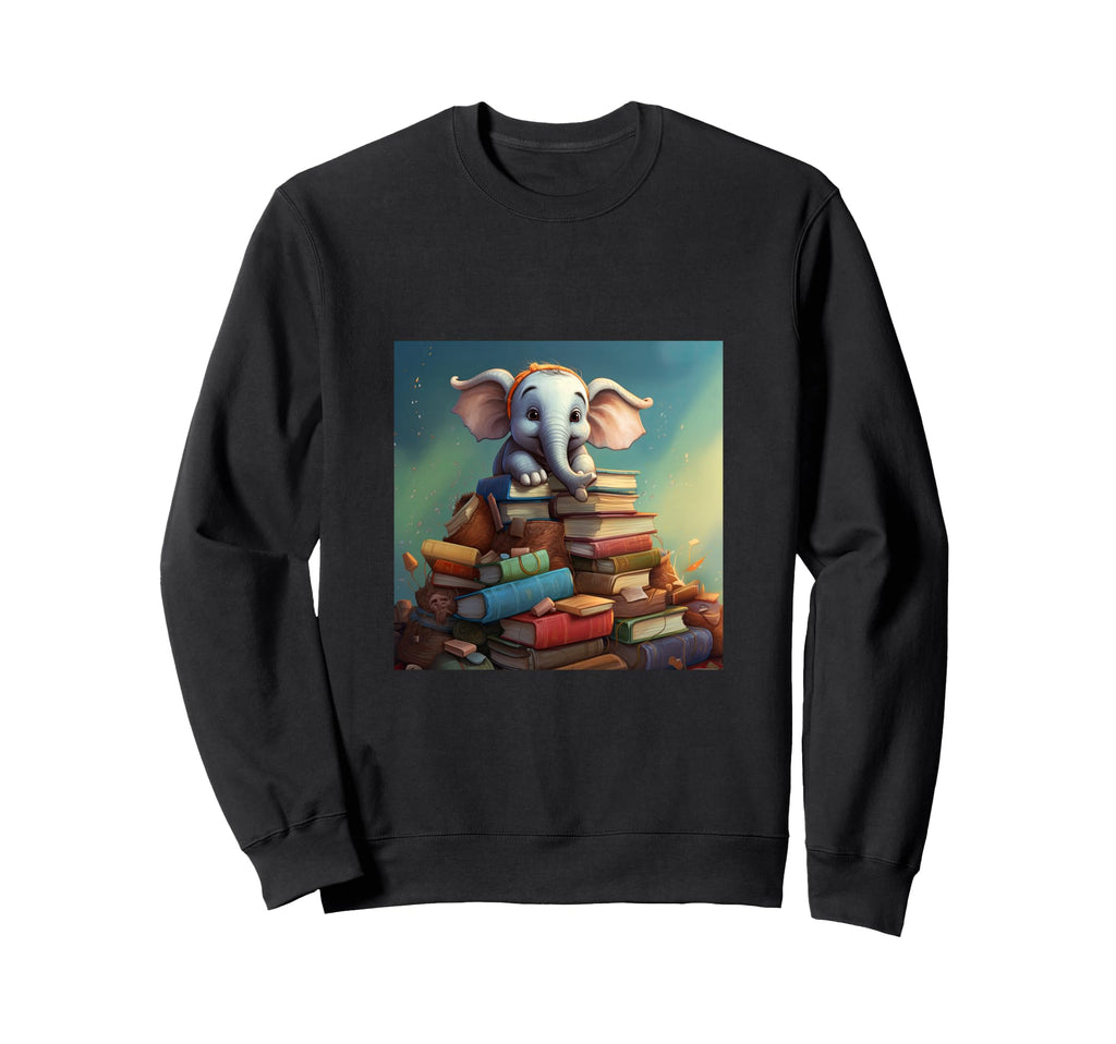 Book Nerd Elephant Reading Book Lover Sweatshirt - Graphic Print Unisex - T-Shirt, Sweatshirt, Hoodie