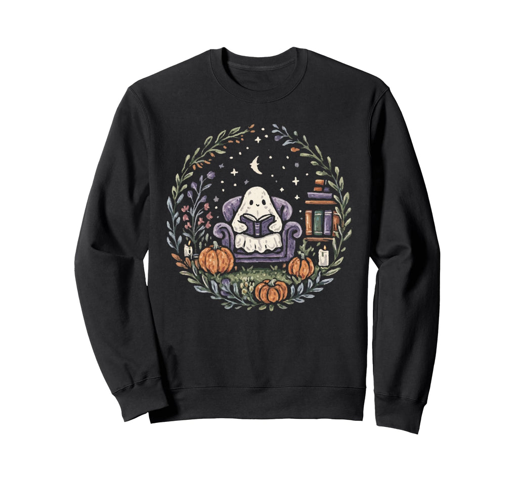 Halloween Ghost Reading Book Lover Sweatshirt - Unique Graphic for Adults - T-Shirt, Sweatshirt, Hoodie