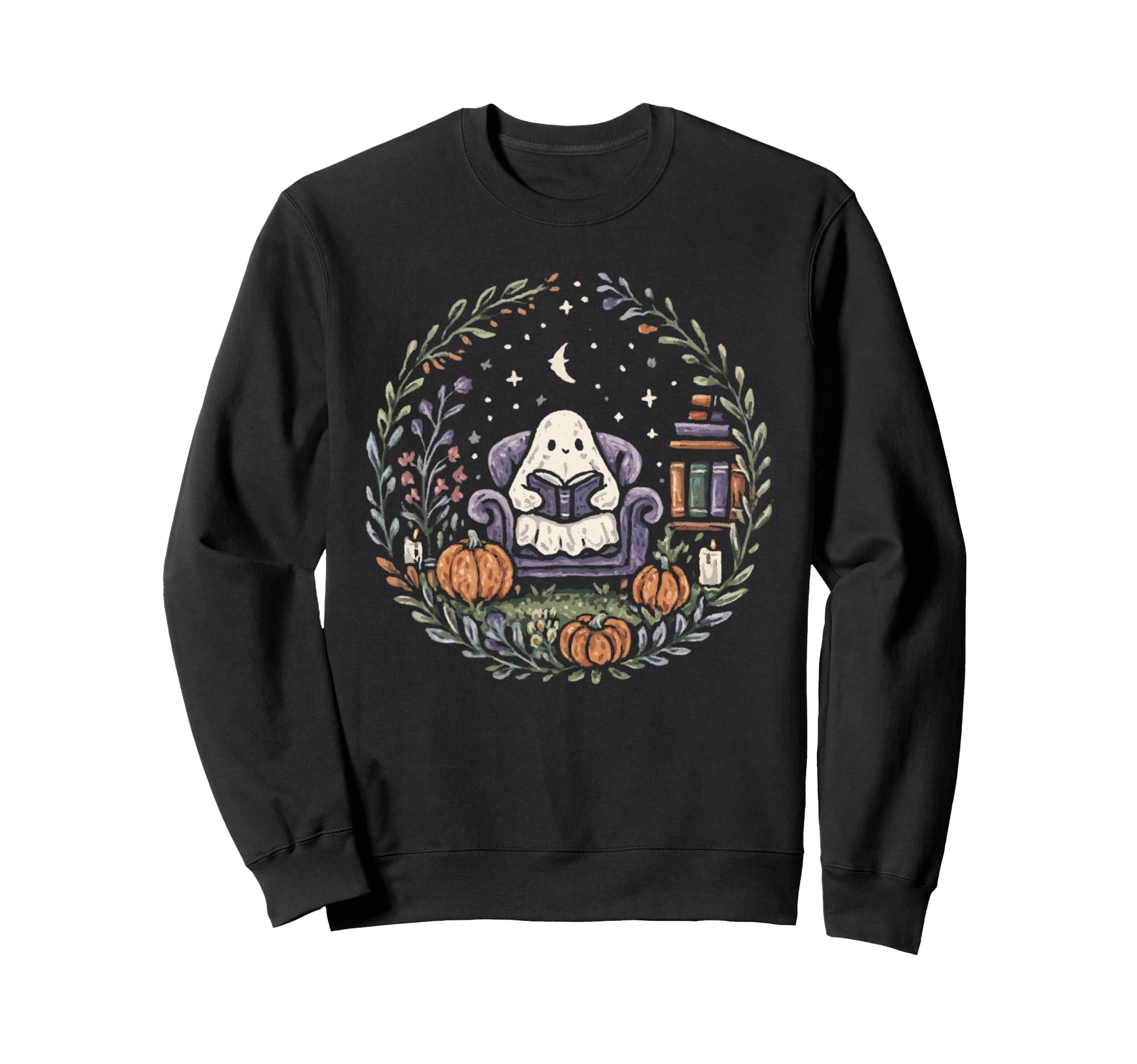 Halloween Ghost Reading Book Lover Sweatshirt - Unique Graphic for Adults - T-Shirt, Sweatshirt, Hoodie
